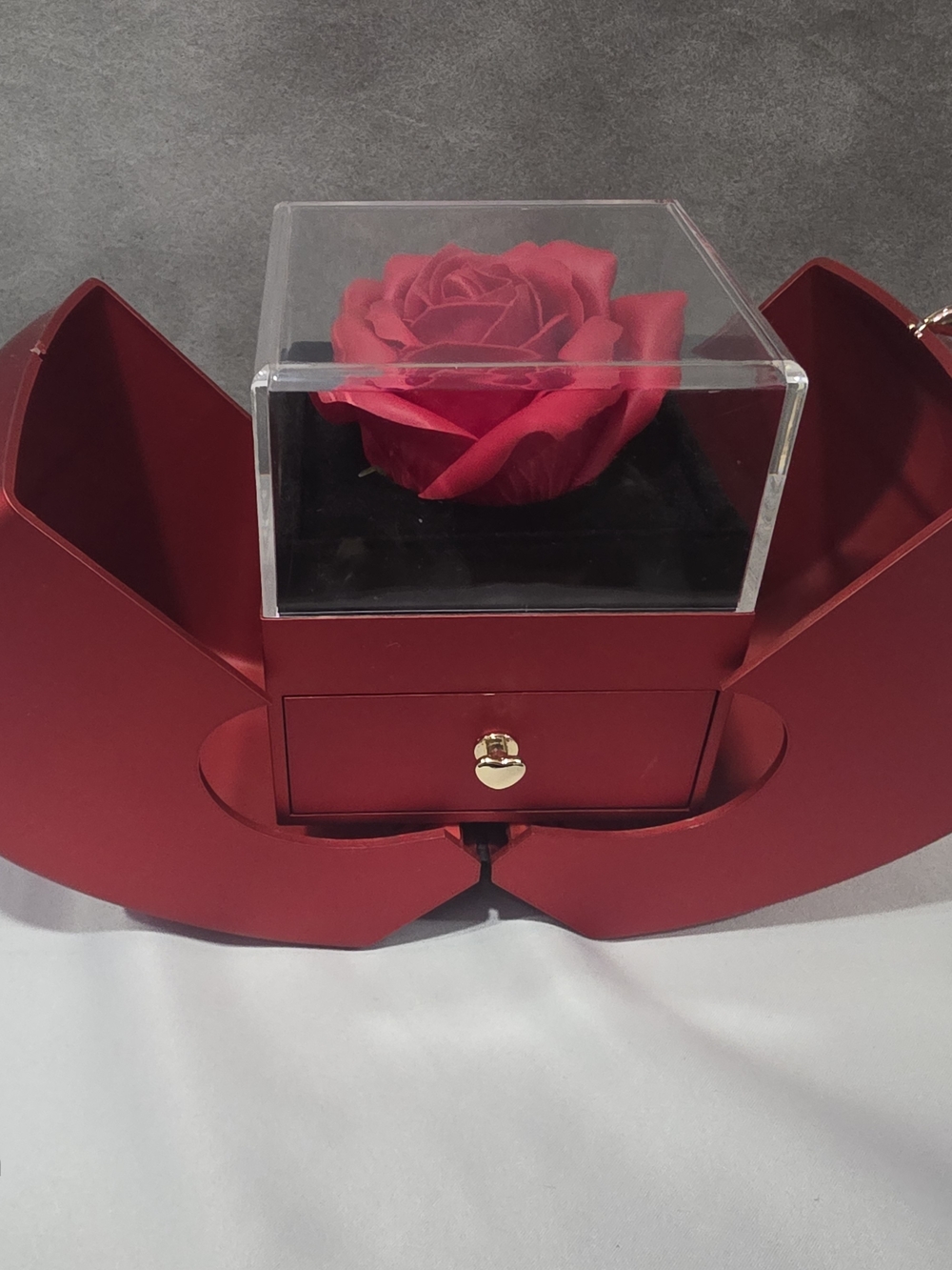 Red Rose Jewelry Box with Display Dome